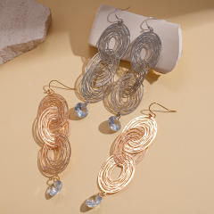 Elegant geometric circle gold plated copper dangle earrings