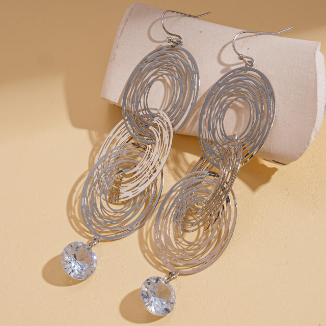 Elegant geometric circle gold plated copper dangle earrings