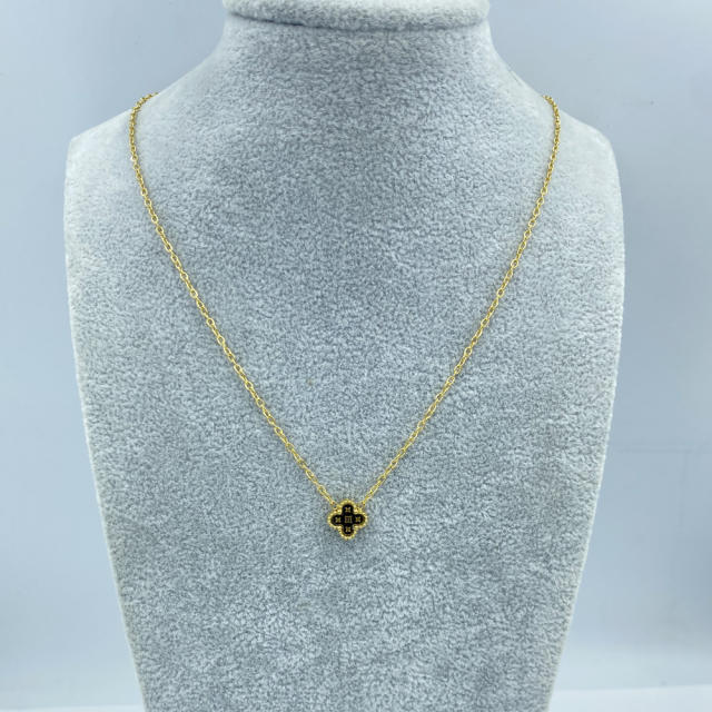 9mm Titanium Steel Four-Leaf Flower Single Necklace