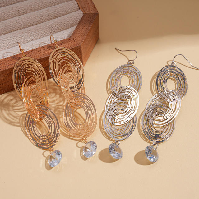 Elegant geometric circle gold plated copper dangle earrings