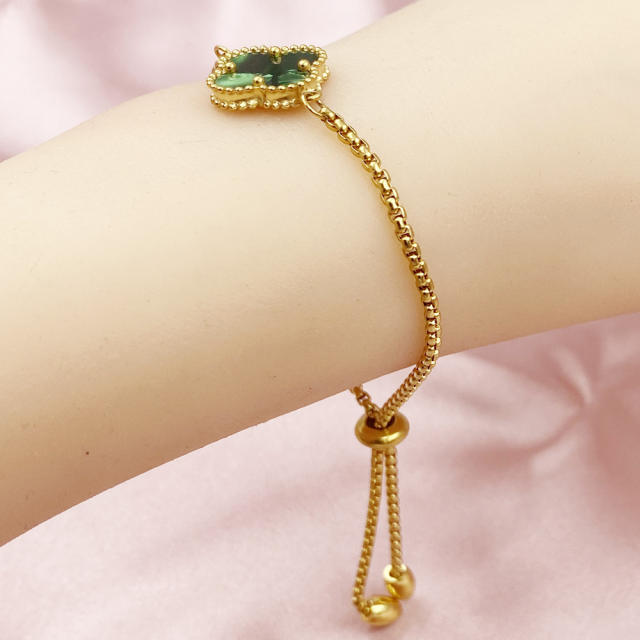 15mm Side Groove Four-Leaf Flower Movable Bracelet stainless steel bracelet