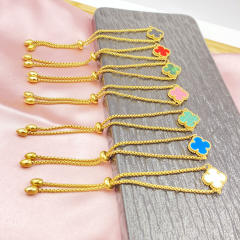 15mm Side Groove Four-Leaf Flower Movable Bracelet stainless steel bracelet