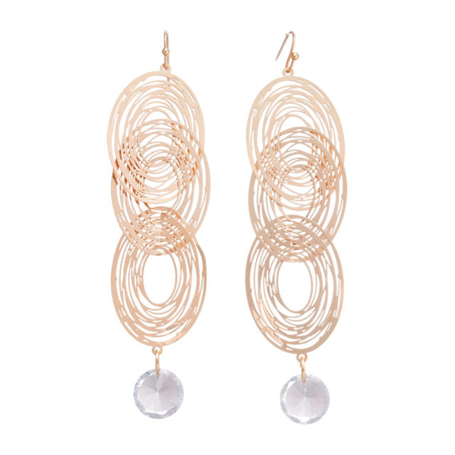 Elegant geometric circle gold plated copper dangle earrings