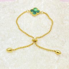 15mm Side Groove Four-Leaf Flower Movable Bracelet stainless steel bracelet