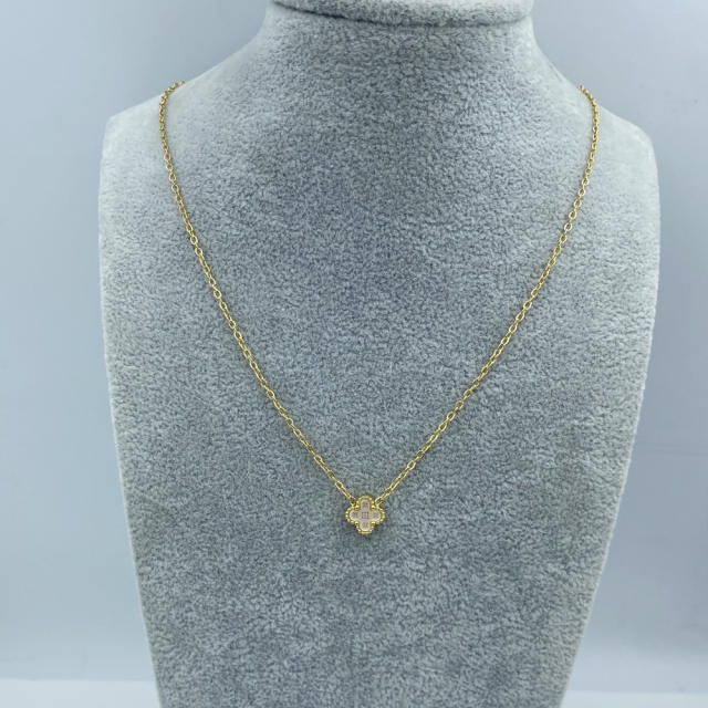 9mm Titanium Steel Four-Leaf Flower Single Necklace