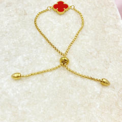 15mm Side Groove Four-Leaf Flower Movable Bracelet stainless steel bracelet