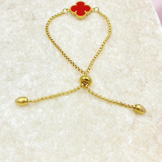 15mm Side Groove Four-Leaf Flower Movable Bracelet stainless steel bracelet