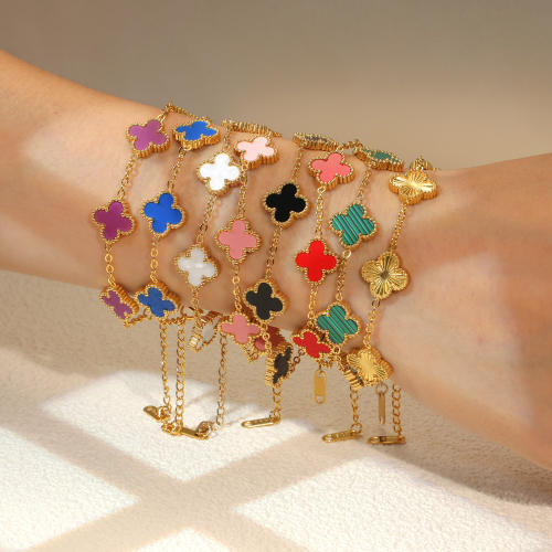 Classic colorful clover flower stainless steel bracelet