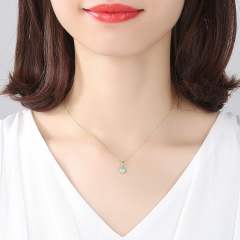 S925 Silver Necklace Women's Opal Pendant Simple Cross Chain Neck Jewelry