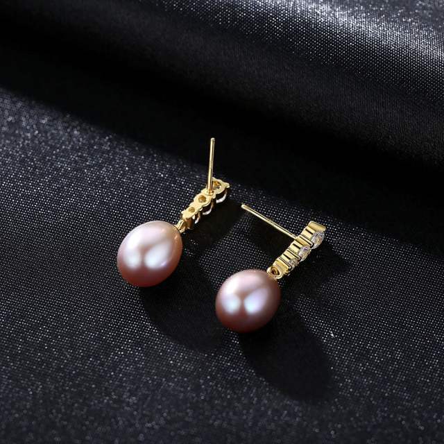 Casual Freshwater Pearl Earrings Elegant S925 Silver Women's Zircon Pearl Earrings