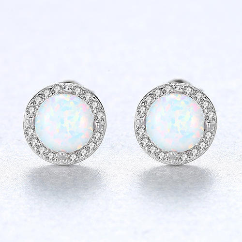 S925 Silver Earrings Simple Fashion opal stone Zircon Earrings