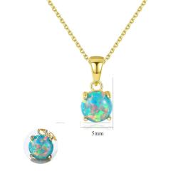 S925 Silver Necklace Women's Opal Pendant Simple Cross Chain Neck Jewelry