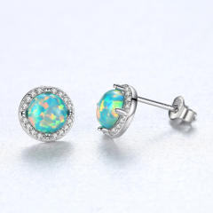 S925 Silver Earrings Simple Fashion opal stone Zircon Earrings