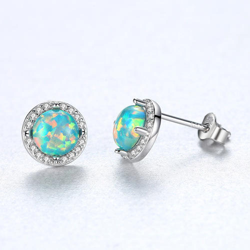 S925 Silver Earrings Simple Fashion opal stone Zircon Earrings