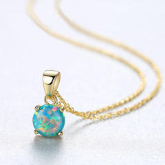 S925 Silver Necklace Women's Opal Pendant Simple Cross Chain Neck Jewelry