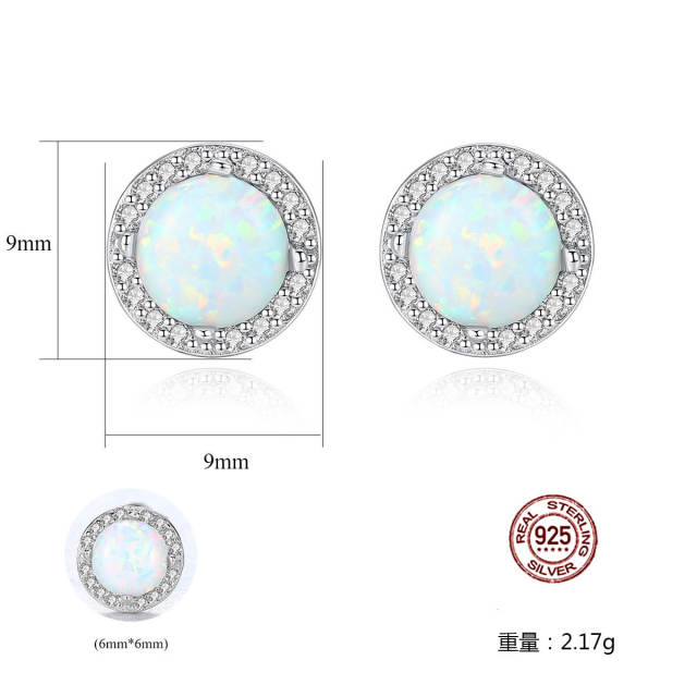 S925 Silver Earrings Simple Fashion opal stone Zircon Earrings