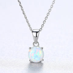 S925 Silver Necklace Women's Opal Pendant Simple Cross Chain Neck Jewelry