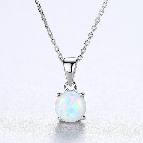 S925 Silver Necklace Women's Opal Pendant Simple Cross Chain Neck Jewelry