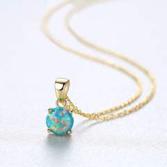 S925 Silver Necklace Women's Opal Pendant Simple Cross Chain Neck Jewelry