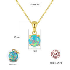 S925 Silver Necklace Women's Opal Pendant Simple Cross Chain Neck Jewelry