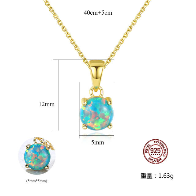 S925 Silver Necklace Women's Opal Pendant Simple Cross Chain Neck Jewelry