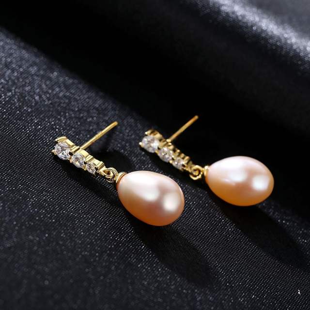 Casual Freshwater Pearl Earrings Elegant S925 Silver Women's Zircon Pearl Earrings