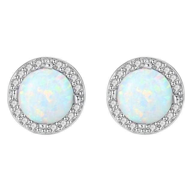 S925 Silver Earrings Simple Fashion opal stone Zircon Earrings