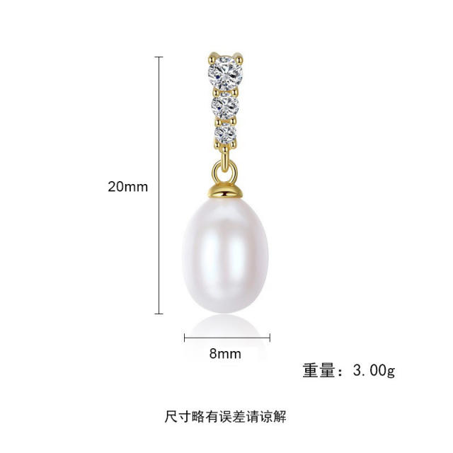 Casual Freshwater Pearl Earrings Elegant S925 Silver Women's Zircon Pearl Earrings