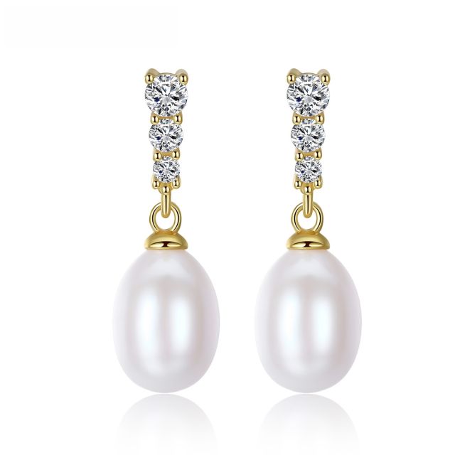 Casual Freshwater Pearl Earrings Elegant S925 Silver Women's Zircon Pearl Earrings