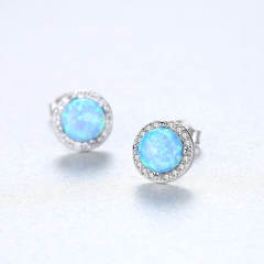 S925 Silver Earrings Simple Fashion opal stone Zircon Earrings