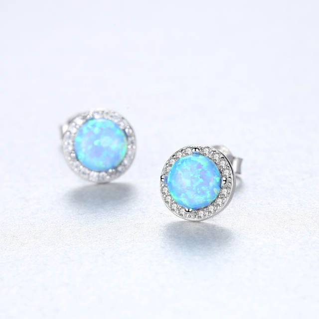 S925 Silver Earrings Simple Fashion opal stone Zircon Earrings