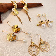 French trend geometric tassel leaf design stainless steel dangle earrings