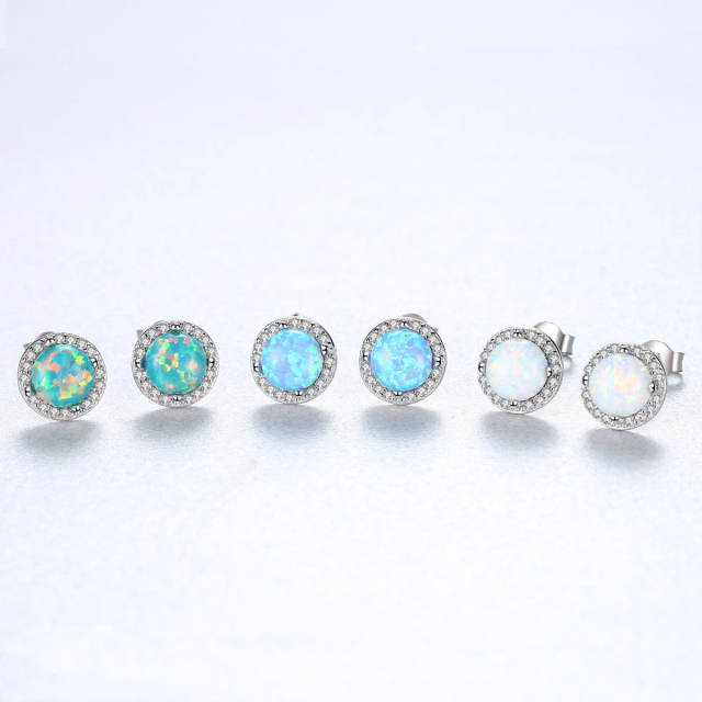 S925 Silver Earrings Simple Fashion opal stone Zircon Earrings