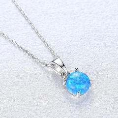 S925 Silver Necklace Women's Opal Pendant Simple Cross Chain Neck Jewelry