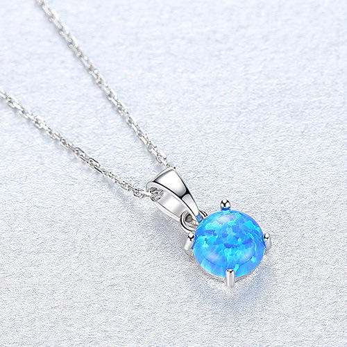 S925 Silver Necklace Women's Opal Pendant Simple Cross Chain Neck Jewelry