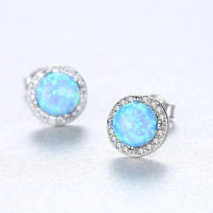 S925 Silver Earrings Simple Fashion opal stone Zircon Earrings