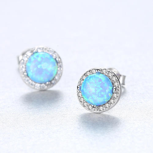 S925 Silver Earrings Simple Fashion opal stone Zircon Earrings