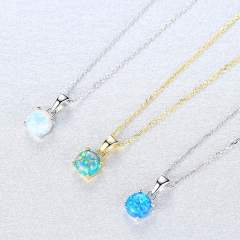 S925 Silver Necklace Women's Opal Pendant Simple Cross Chain Neck Jewelry