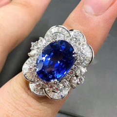 Eelgant rose flower shape cubic zircon statement rings blue diamond rings