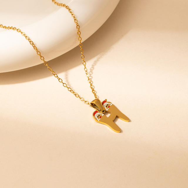 Sweet christmas initial letter pendant stainless steel necklace
