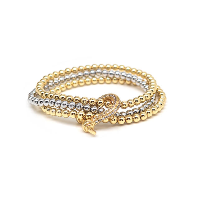 18KG mix color gold copper bead three layer bracelet