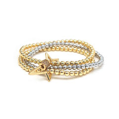 18KG mix color gold copper bead three layer bracelet
