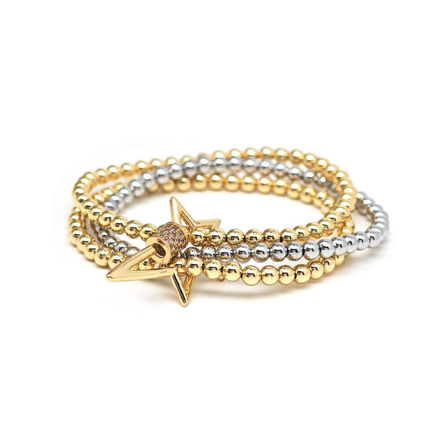 18KG mix color gold copper bead three layer bracelet