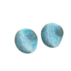 Exaggerated Geometry Irregular Round Concave-Convex Blue Oil Drop Earrings