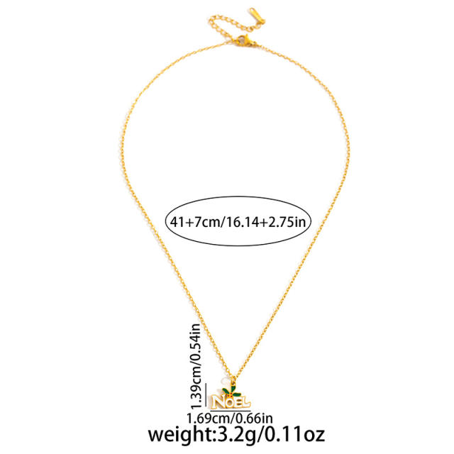 Christmas series color enamel bell glove cute pendant stainless steel necklace
