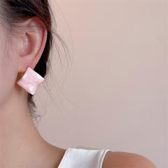 Exaggerated Geometry Irregular Round Concave-Convex Blue Oil Drop Earrings