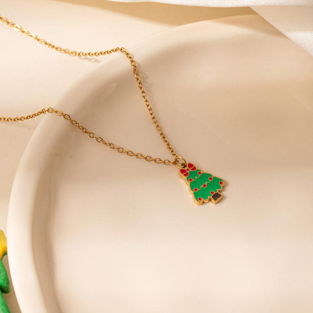 Christmas series color enamel bell glove cute pendant stainless steel necklace