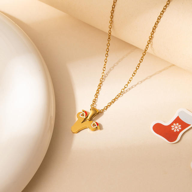 Sweet christmas initial letter pendant stainless steel necklace