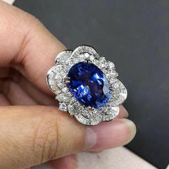 Eelgant rose flower shape cubic zircon statement rings blue diamond rings