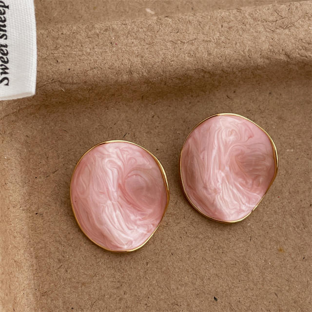 Exaggerated Geometry Irregular Round Concave-Convex Blue Oil Drop Earrings